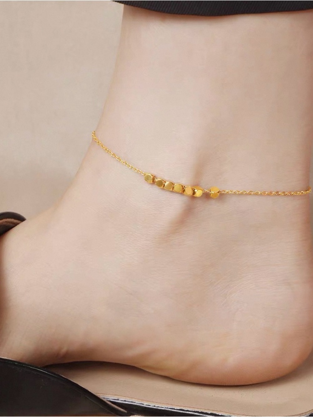 Minimal Gold Beaded Anklet Bracelet for Women